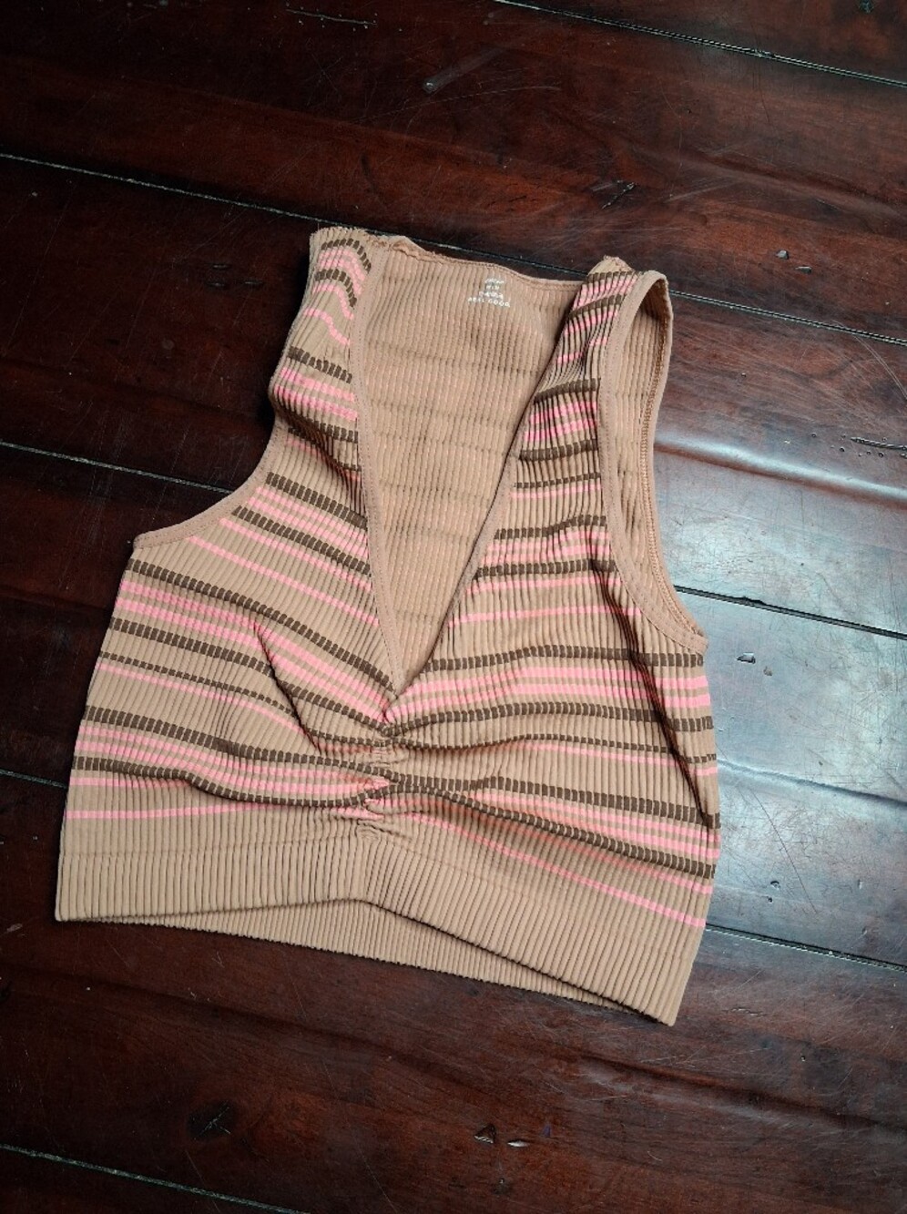 aerie Tan Crop Tank with Pink & Brown Stripes